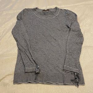 Loft Striped Wool Blend Long Sleeve Tie Cuff Sweater